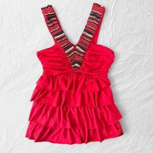 Y2K Wet Seal red beaded top with ruffles